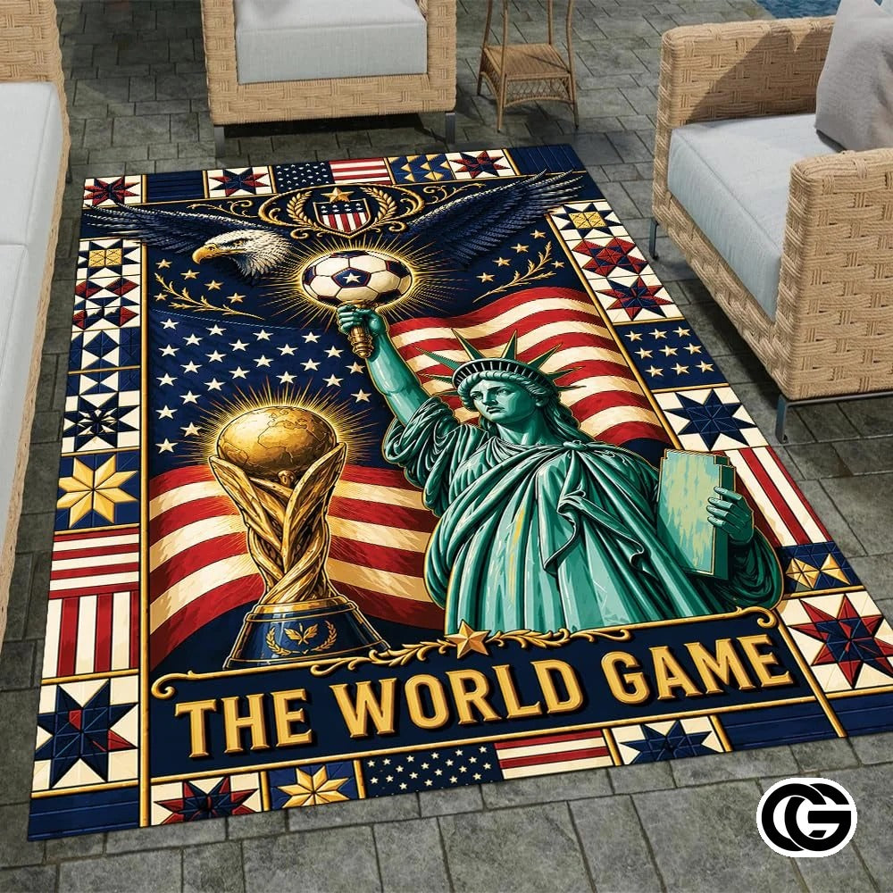 Personalized Soccer welcome mat with Trophy and Flag Details - D8