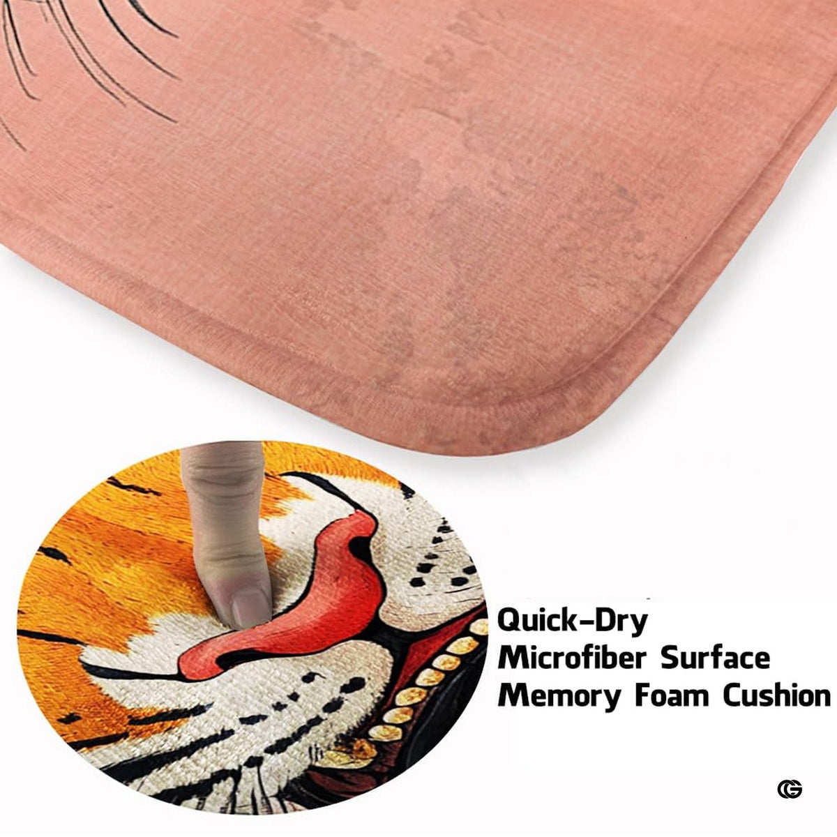 Soft low-pile microfiber fabric and foam cushioning detail of pink tiger rug - image 3 of 8