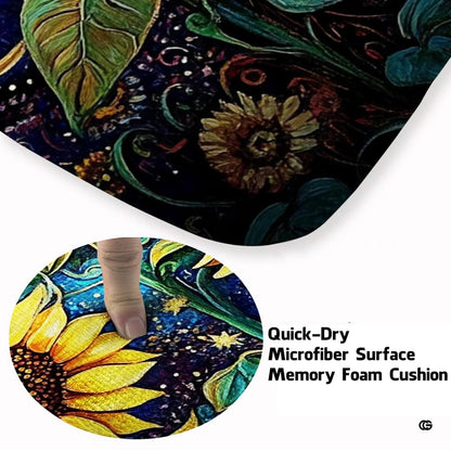 Close-up view of the soft microfiber surface, sunflower petals, and swirling celestial night sky - thumbnail image 3 of 8