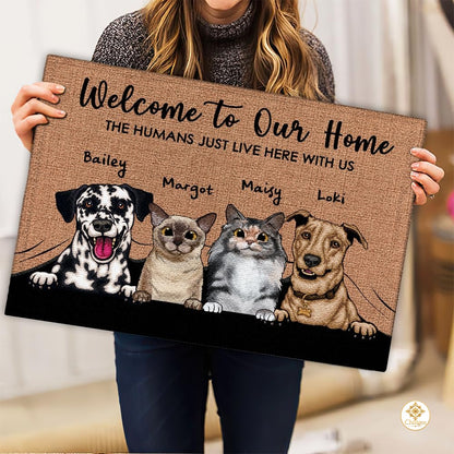 Personalized Dog Welcome Doormat for Front Door and Entryway - 4 Pets