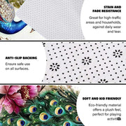 Close view of pink peony blossoms and golden sparkle details on ornamental area rug. - thumbnail image 4 of 8