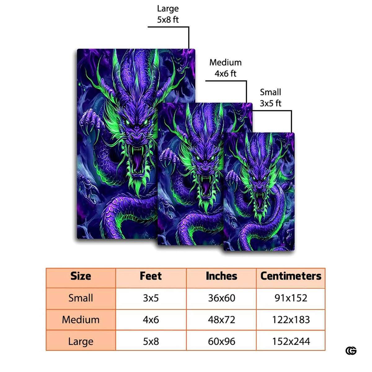 Artistic dragon motif highlighting sharp fangs and luminous lime highlights on deep violet ground.