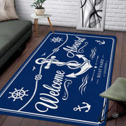 Custom Boat Rug, Personalized Welcome Aboard Mat with Boat Name, Nautical Area Rug for Deck, Entryway or Floor, Anchor Marine Decor, Boating Gift (Boat Rug 07)