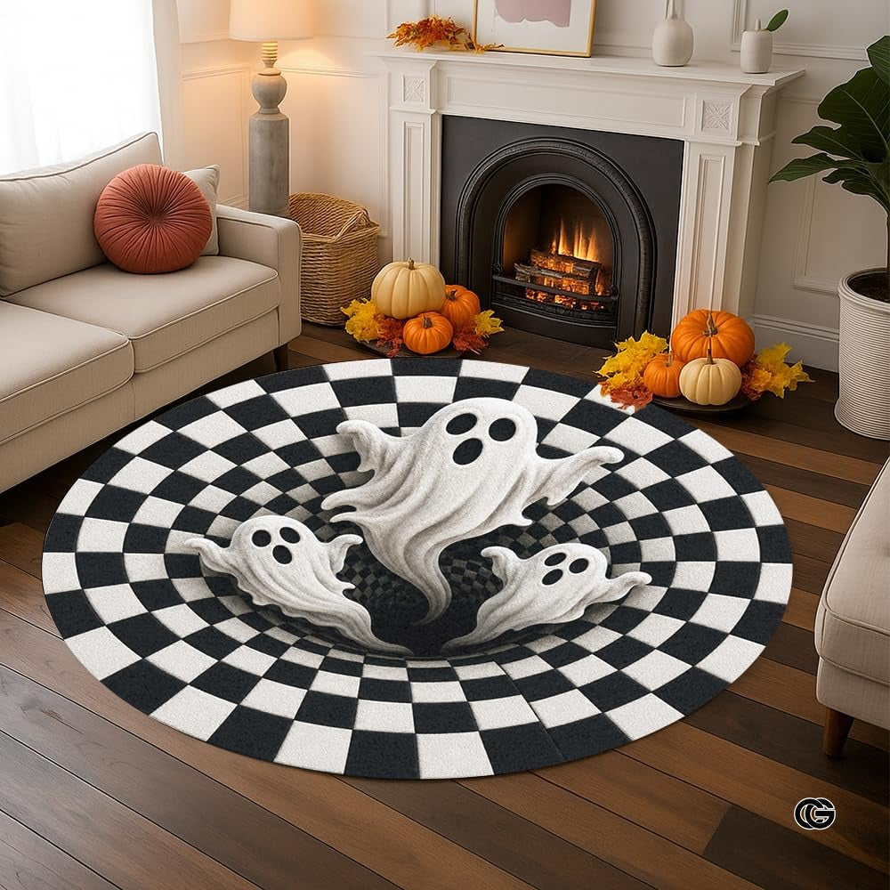 Personalized Halloween 3D Optical Illusion Ghost Round Rug (A04)