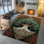Overhead floor layout view of the Celtic sacred oak Tree of Life emerald area rug - thumbnail image 7 of 8