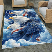 Patriotic bald eagle trio living room area rug with American flag and clouds - thumbnail image 1 of 7