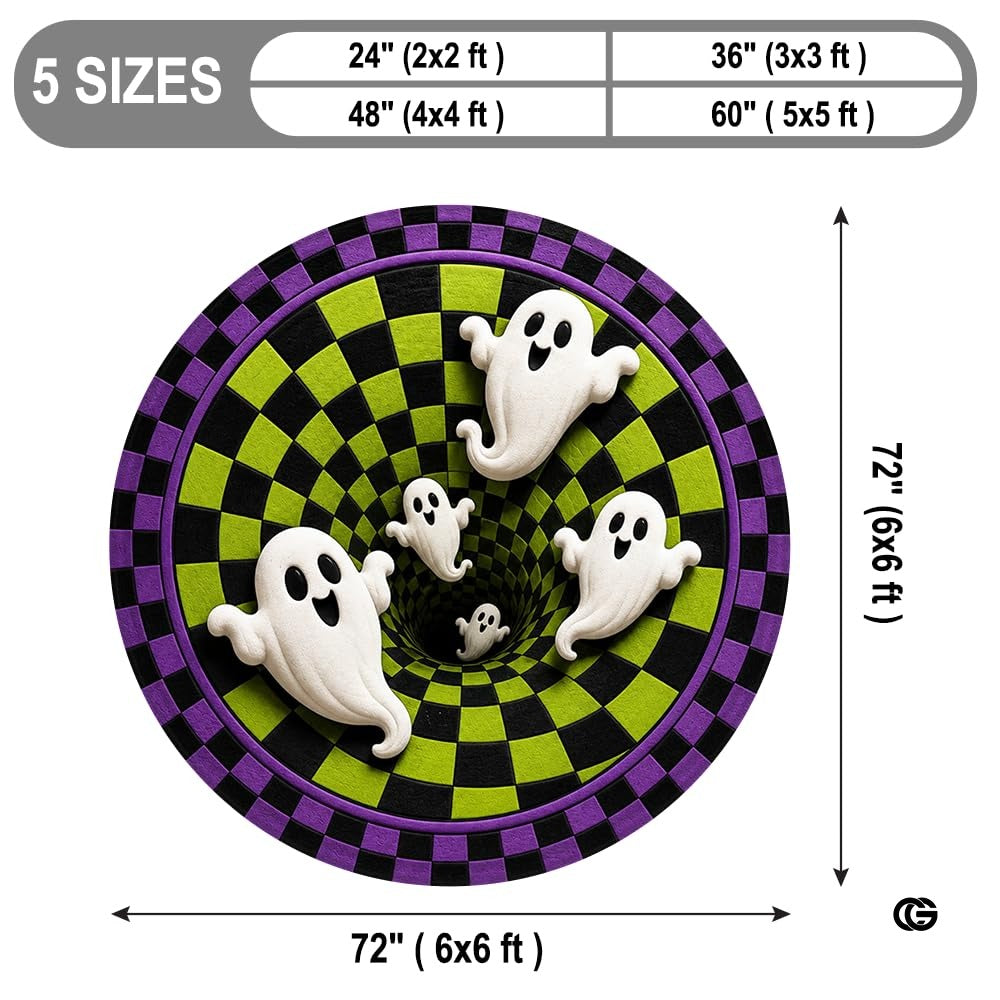 Personalized Halloween 3D Optical Illusion Ghost Round Rug (A01)