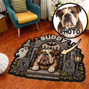 Custom Dog Photo Rug, Personalized Pet Portrait Area Mat Non Slip Indoor Door Rug for Dog Lovers, Welcome Home Decor Halloween (Spooky Graveyard Gate)