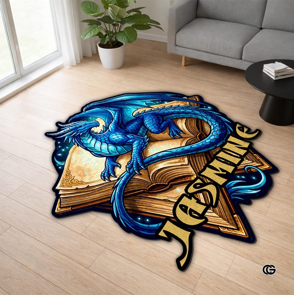 Custom Dragon Shaped Area Rug, Personalized Library Western Dragon Shaped Floor Mat Book Rug, Non-Slip Reading Room Carpet for Living Room, Bedroom, Dorm, Kids Room, Fans Lover (D2)