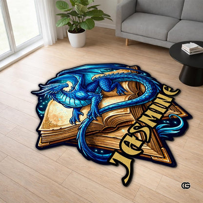 Custom Dragon Shaped Area Rug, Personalized Library Western Dragon Shaped Floor Mat Book Rug, Non-Slip Reading Room Carpet for Living Room, Bedroom, Dorm, Kids Room, Fans Lover (D2)