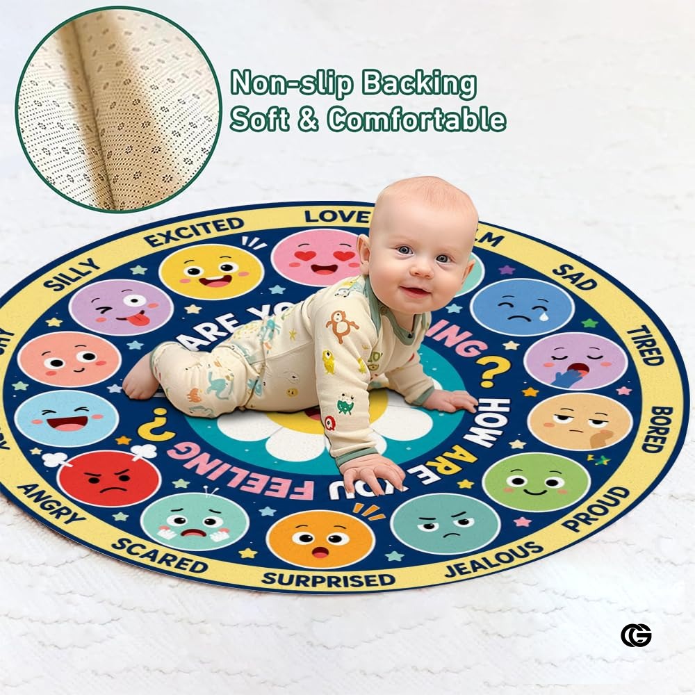 Wheel of Feelings and Emotions Round Rug, Educational Mental Health Rug for Classroom, Educational Animal Shape School Mat, Back to School Gift (Feeling 4)