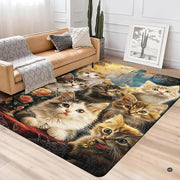 Close-up detail illustrating the fluffy cat fur textures, blooming roses, and microfiber pile - thumbnail image 3 of 5