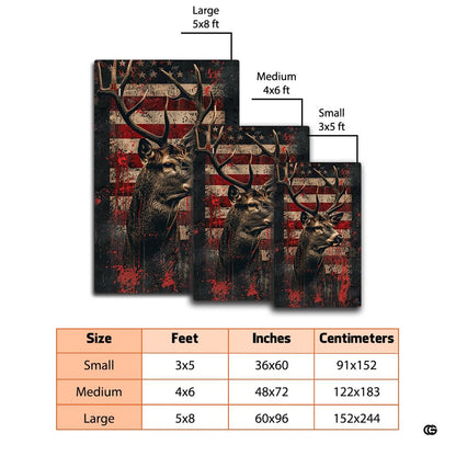 Dimension chart displaying size options for deer hunting area rug. - thumbnail image 2 of 7