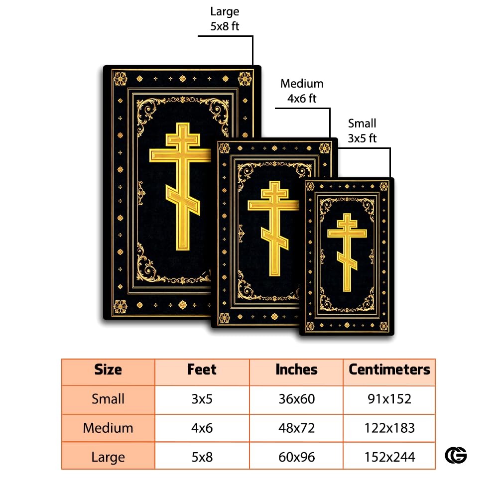 Personalized Orthodox Christian Area Rug, Custom Eastern Orthodox Russian Greek Byzantine Non-Slip Rug for Women Men, IC XC Nika Cross Mat for Living Room, Bedroom, Church Decor (D2)