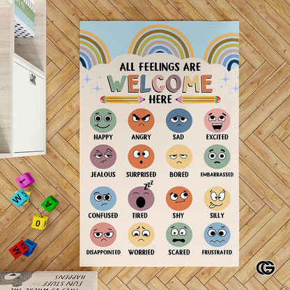 Custom Feelings Chart Welcome Mat for Classroom and Nursery - Feelings Chart / 3' x 5' (Rectangular)