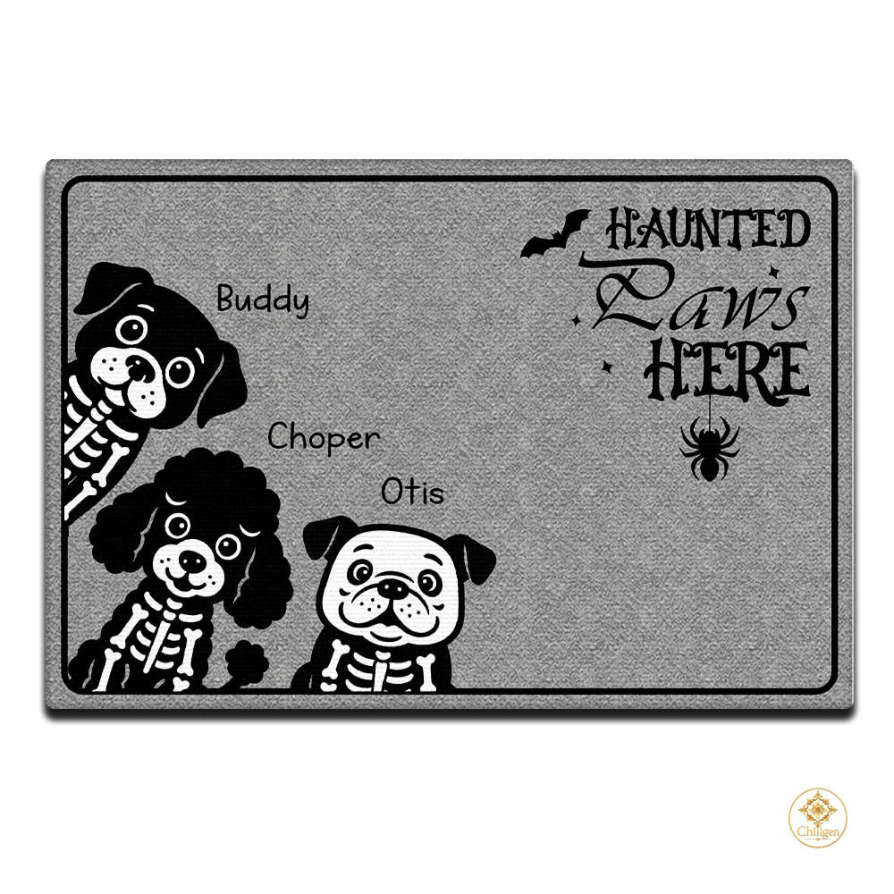 Custom Halloween Dog Doormat with Pumpkin and Bat - Style #4