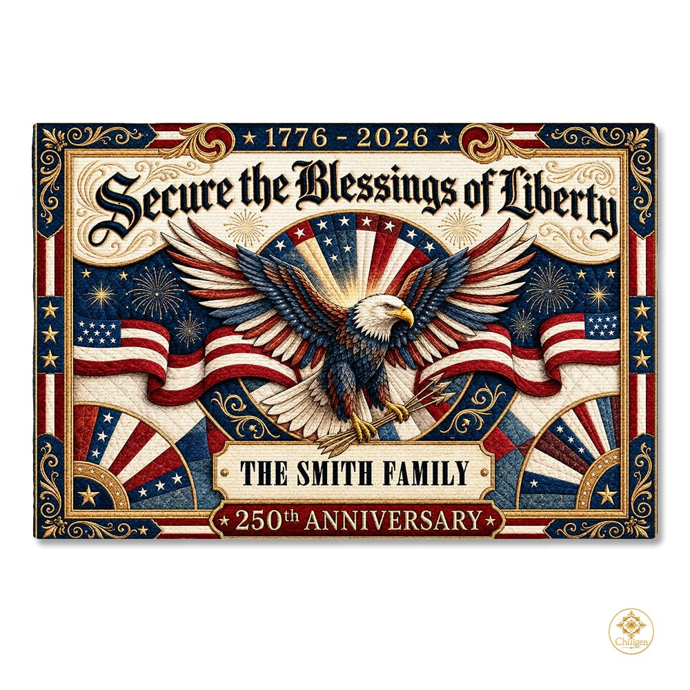 Custom Family Name Doormat with Patriotic Hunting Art