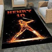 Fiery baseball play area rug detail illustrating radiant jersey numbers - thumbnail image 7 of 7