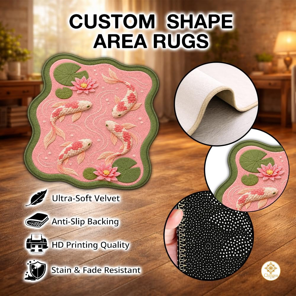 Custom Koi Fish Shaped Area Rug for Bedroom and Living Room
