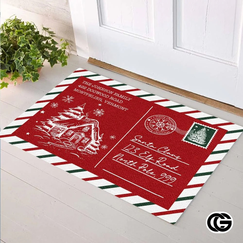 Personalized Christmas Doormat with Custom Family Name and Text
