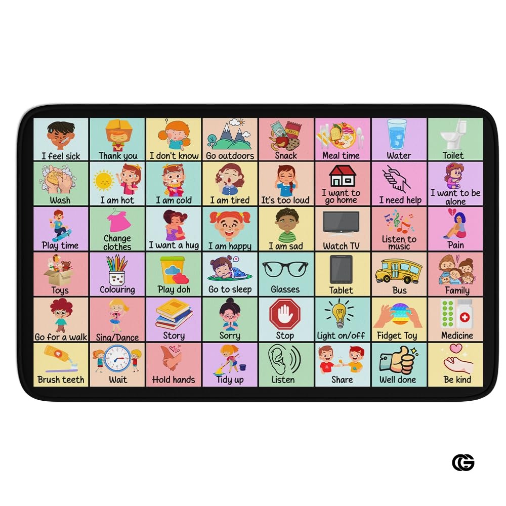 Core Vocabulary Rug, Communication Rugs for Kids Sped Classroom Rug, Autism Carpet, Speech Therapist Decor, Classroom Carpet, Back to School Mat for Kids Room Decor (STYLE-DS02, X-Small (2x3 feet))