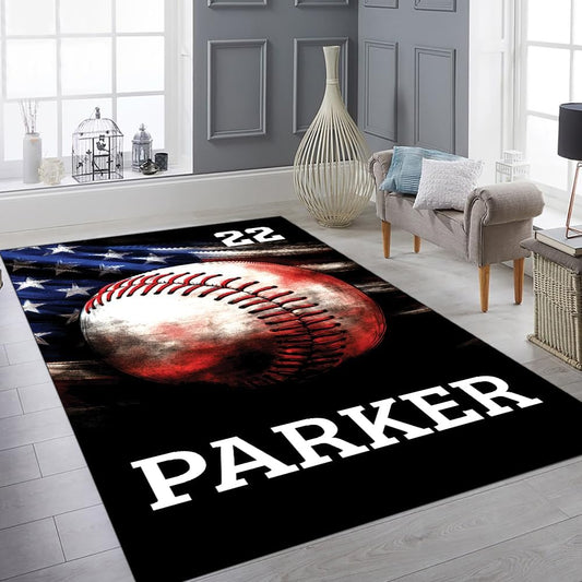 Personalized Vintage Baseball Rug - Main View