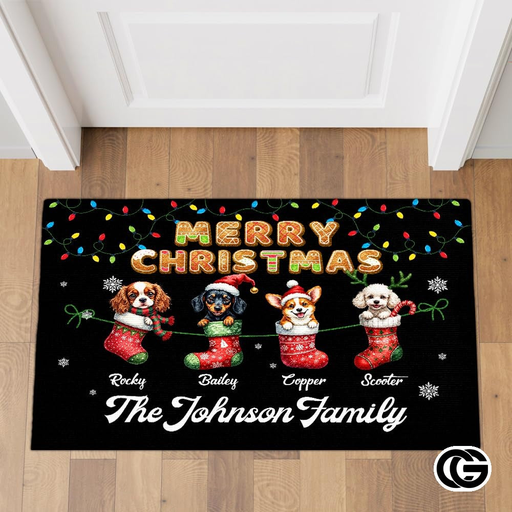 Personalized Christmas Doormat with Custom Family Name