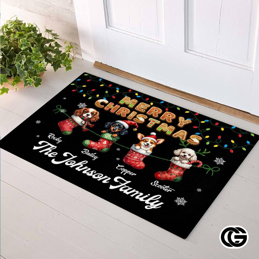 Personalized Christmas Doormat with Custom Family Name
