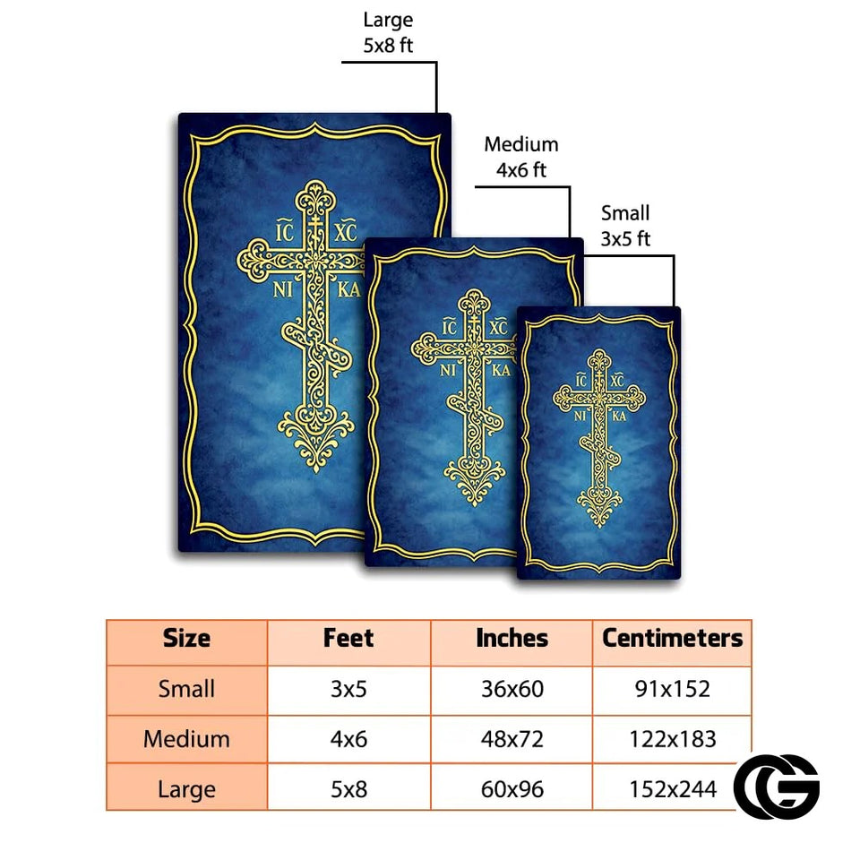Personalized Orthodox Cross Rug with Byzantine Eagle and Non-Slip Backing