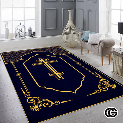 Personalized Orthodox Christian Rug with Three-Bar Cross
