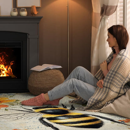 Home study layout showing the vintage parchment bee rug near wooden furnishings - thumbnail image 6 of 8