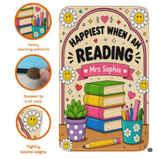 Detailed view of soft pile corner and colorful daisy book artwork on rug. - thumbnail image 7 of 7