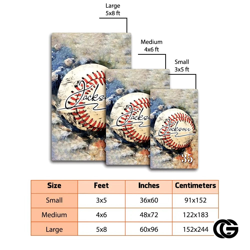 Custom Baseball Area Rug with Vintage Pattern and Non Slip Backing