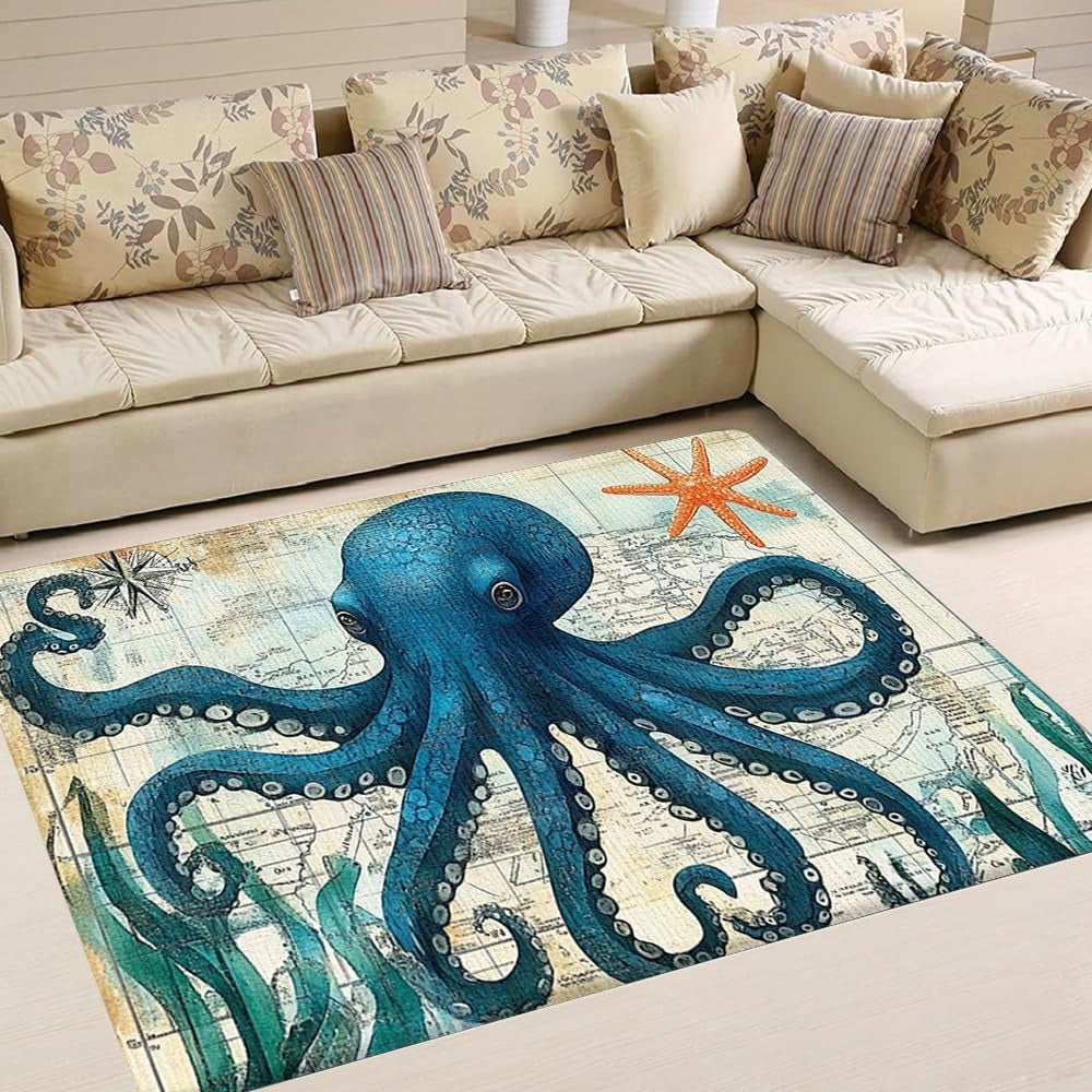 Custom Octopus Welcome Mat for Coastal Home and Entryway