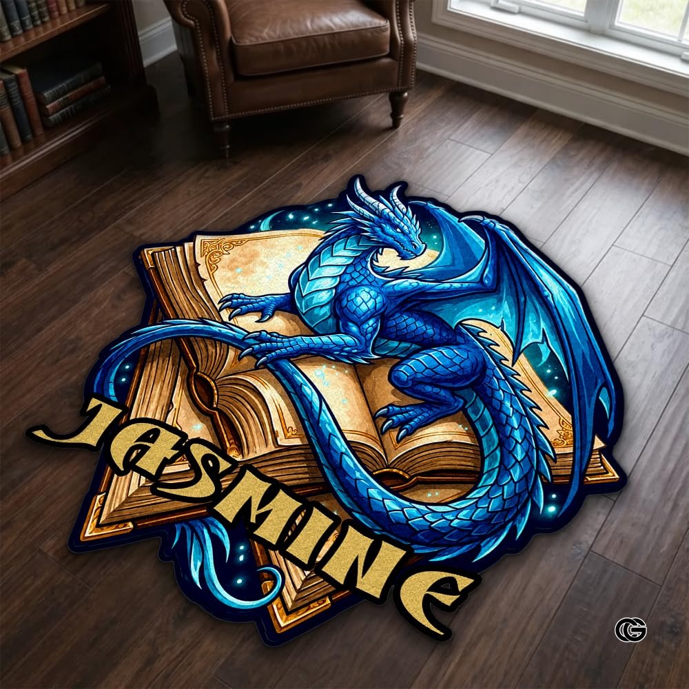 Custom Dragon Shaped Area Rug, Personalized Library Western Dragon Shaped Floor Mat Book Rug, Non-Slip Reading Room Carpet for Living Room, Bedroom, Dorm, Kids Room, Fans Lover (D2)