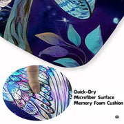 Detailed view of the luminous full moon illustration and indigo celestial backdrop on the rug. - thumbnail image 5 of 8