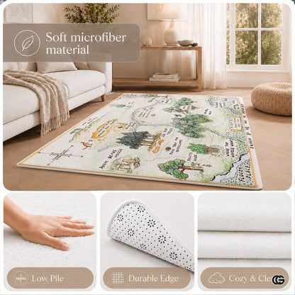 Custom Hundred Acre Wood Map Welcome Mat for Kids Room - Multi Color / 2' x 3' (Rectangular)
