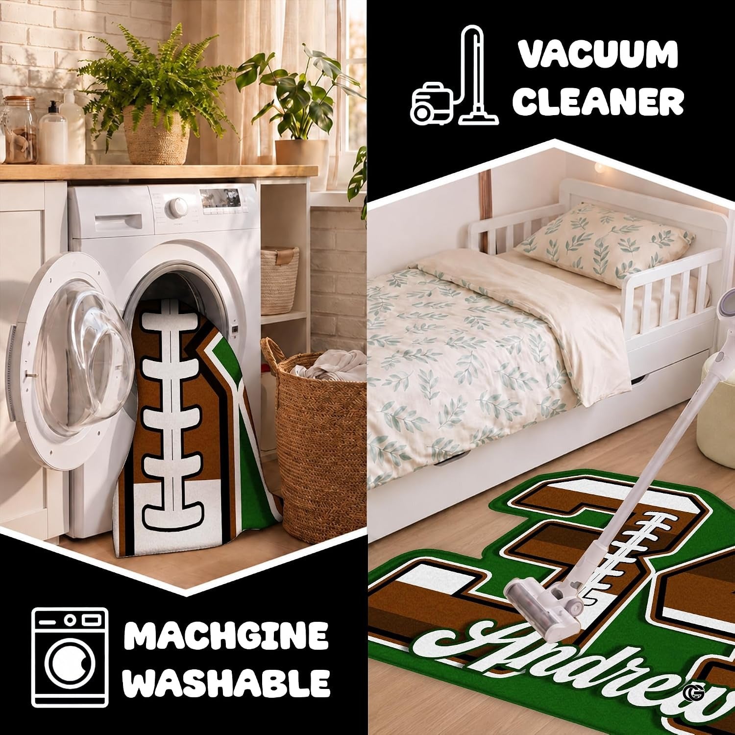 Personalized Football Shaped Rug, Non-Slip Washable Sport Carpet (A05)
