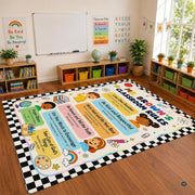 Personalized Teachers Classroom Rug, Custom Teacher Name Classroom Rules Area Rug, Feeling Chart Calming Corner Mat, Kindergarten Educational Back to School Class Decor (D4)