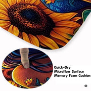 Detailed view of sunflower petals and emerald greenery on a celestial maiden floor rug. - thumbnail image 3 of 8