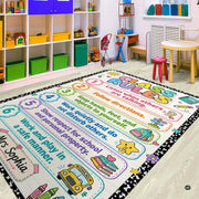 Close up texture detail showing soft pile surface and stitching of classroom rug. - thumbnail image 3 of 7