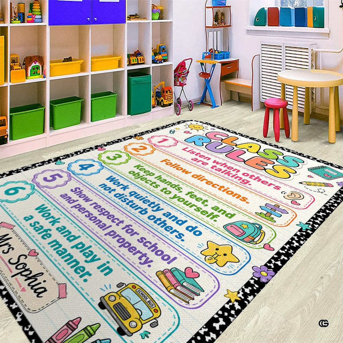 Close up texture detail showing soft pile surface and stitching of classroom rug. - image 3 of 7