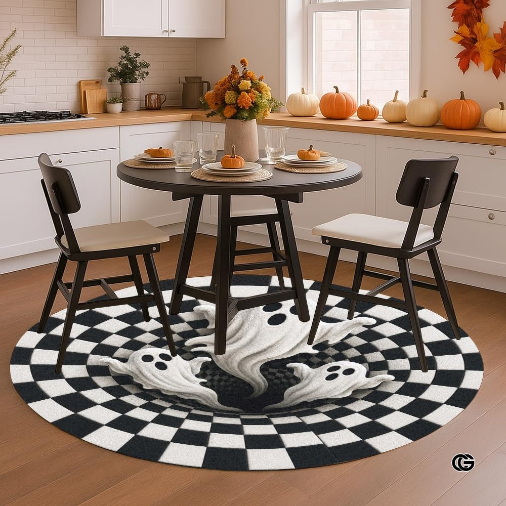Personalized Halloween 3D Optical Illusion Ghost Round Rug (A04)