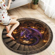Personalized Dragon Round Rug with 3D Effect and Bookshelf