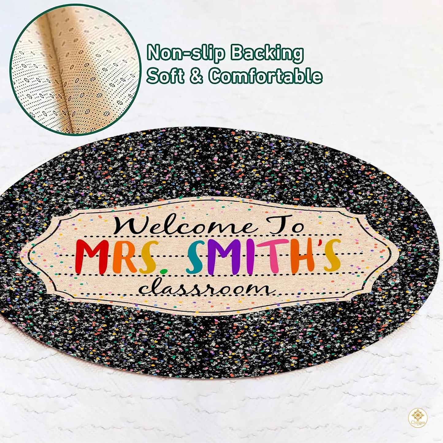 Personalized Teacher Welcome Mat with Custom Name and Crayon
