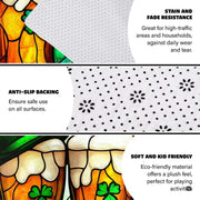 Non-slip rubber backing and bound edge stitching on stained glass pub floor rug - thumbnail image 4 of 9