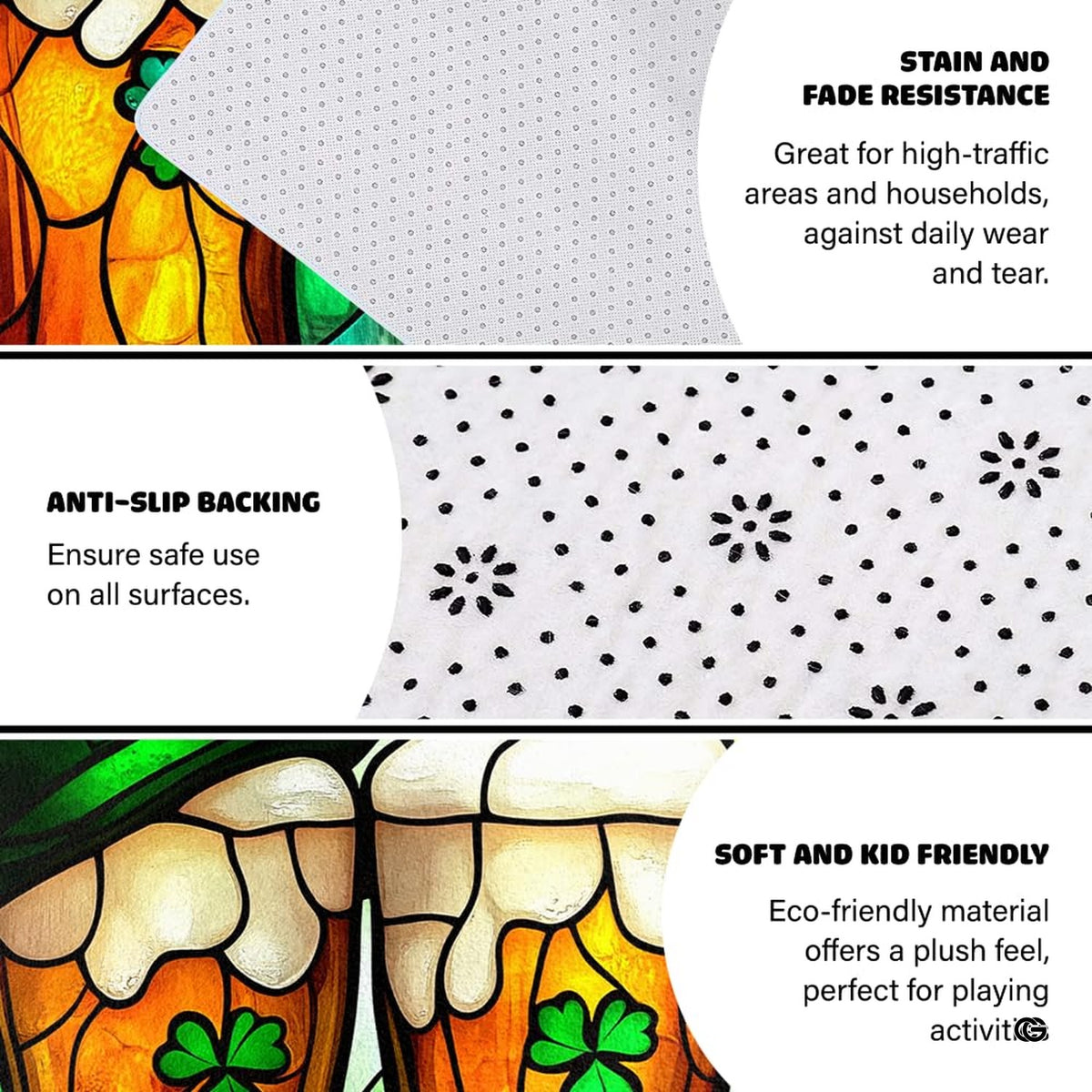 Non-slip rubber backing and bound edge stitching on stained glass pub floor rug - image 4 of 9