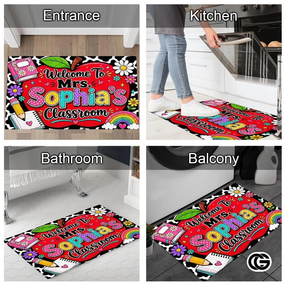 Personalized Welcome Doormat with Teacher Name and Notebook Pattern - Class-06