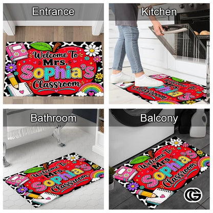 Personalized Welcome Doormat with Teacher Name and Notebook Pattern - Class-06