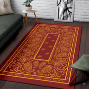 Soft low-pile microfiber fabric and foam cushioning detail of burgundy bandana rug - thumbnail image 3 of 9